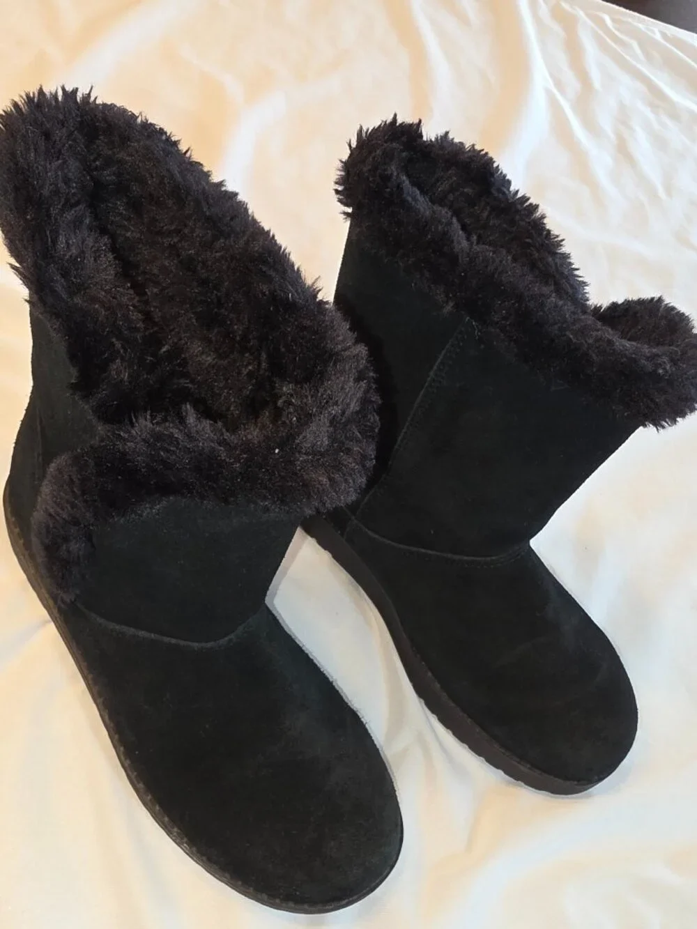 Black Suede Boots Faux Fur Lining Warm Cozy Winter Womens Sz 7 Shoes